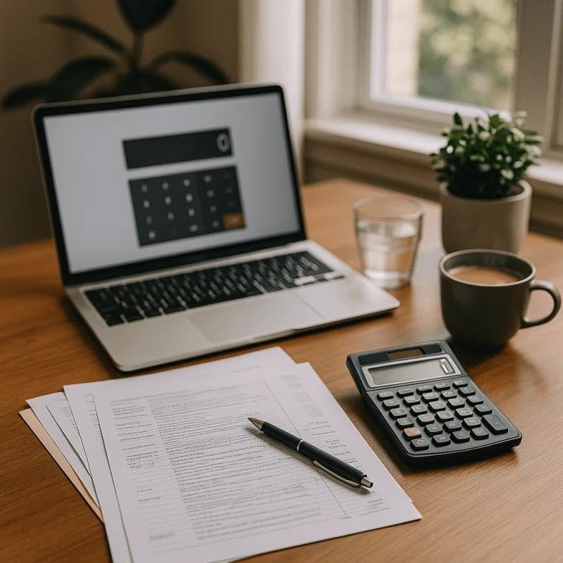 Personal injury settlement value calculator with financial documents on desk