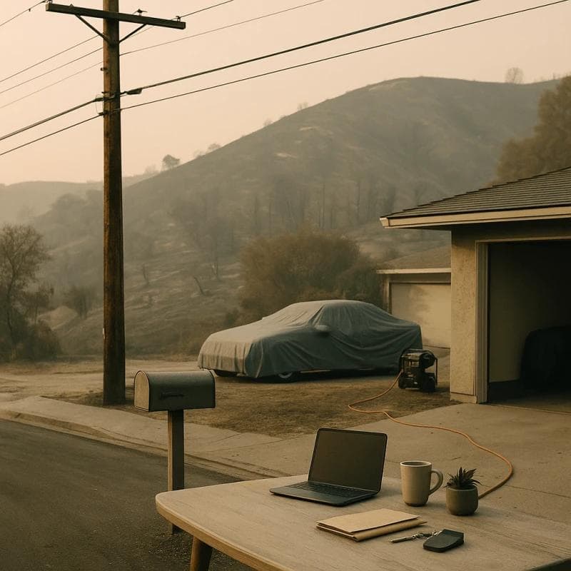 Utility negligence legal funding scene with soot-smudged power pole