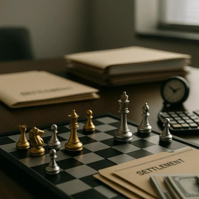 Insurance company tactics and pre-settlement funding shown with chess strategy concept