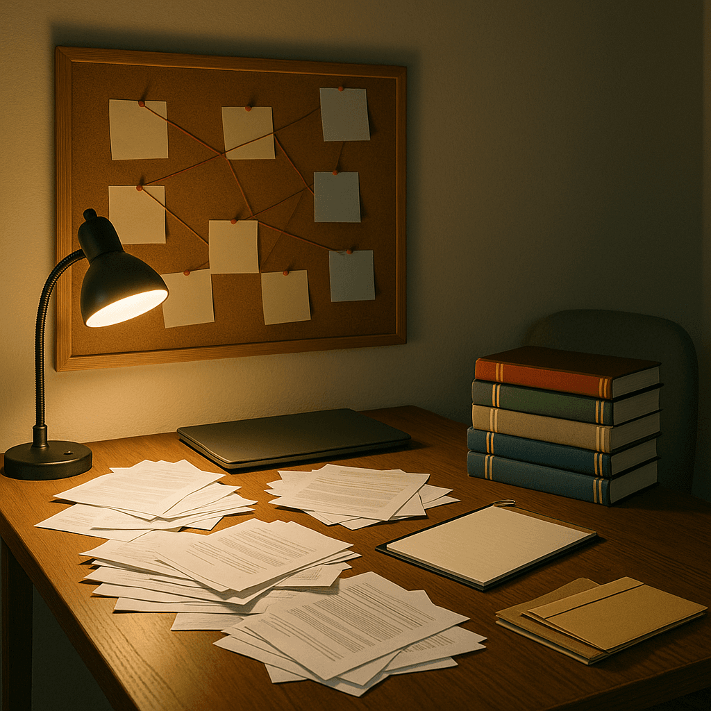 Cluttered home office desk with law books and papers illustrating extra hurdles for pro se plaintiffs seeking legal funding